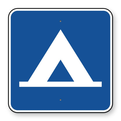 Camping Symbol Sign D9-3 - blue square sign with a white tent
