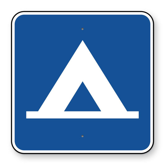 Camping Symbol Sign D9-3 - blue square sign with a white tent