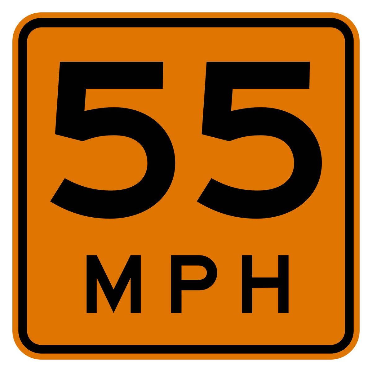 Construction Advisory Speed 55 MPH Plaque W13-1P - orange square plaque reading 55 MPH