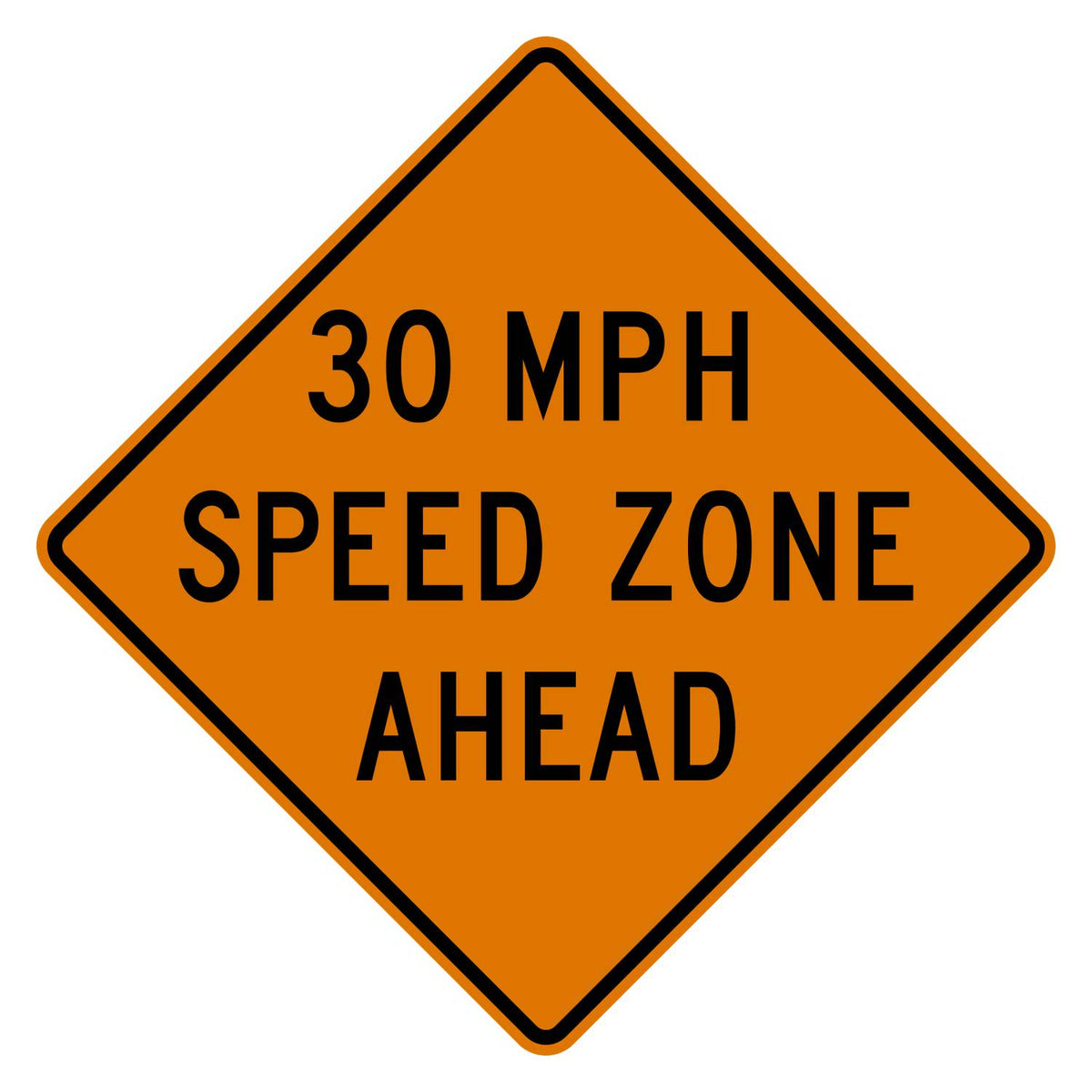 Construction Speed Zone Ahead 30 MPH Sign W3-5a - orange diamond sign reading 30 MPH SPEED ZONE AHEAD in black