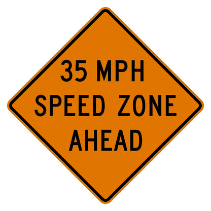 Construction Speed Zone Ahead 35 MPH Sign W3-5a - orange diamond sign reading 35 MPH SPEED ZONE AHEAD in black