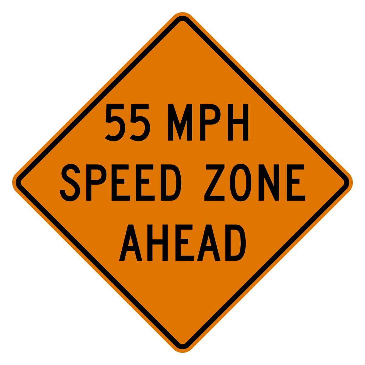 Construction Speed Zone Ahead 55 MPH Sign W3-5a - orange diamond sign reading 55 MPH SPEED ZONE AHEAD in black