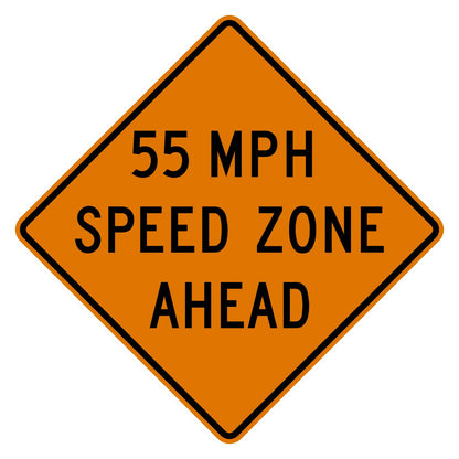 Construction Speed Zone Ahead 55 MPH Sign W3-5a - orange diamond sign reading 55 MPH SPEED ZONE AHEAD in black
