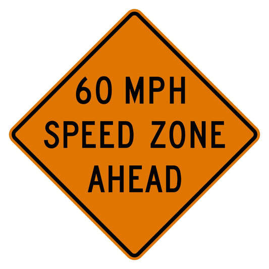 Construction Speed Zone Ahead 60 MPH Sign W3-5a - orange diamond sign reading 60 MPH SPEED ZONE AHEAD in black