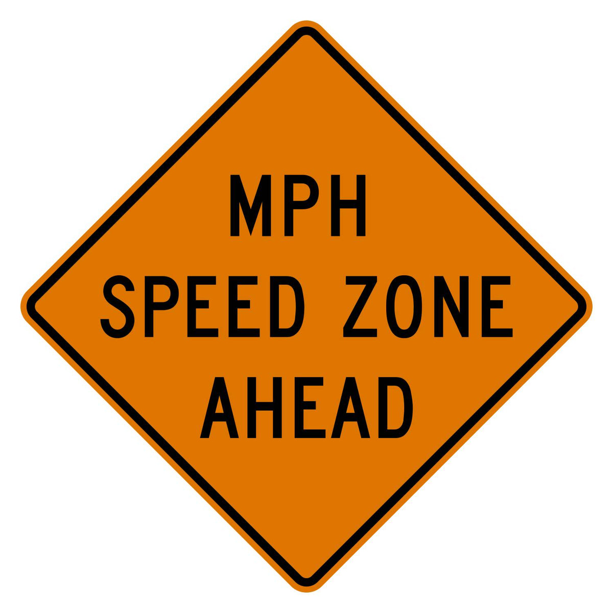 Construction Speed Zone Ahead Blank Sign W3-5a - orange diamond sign reading MPH SPEED ZONE AHEAD in black