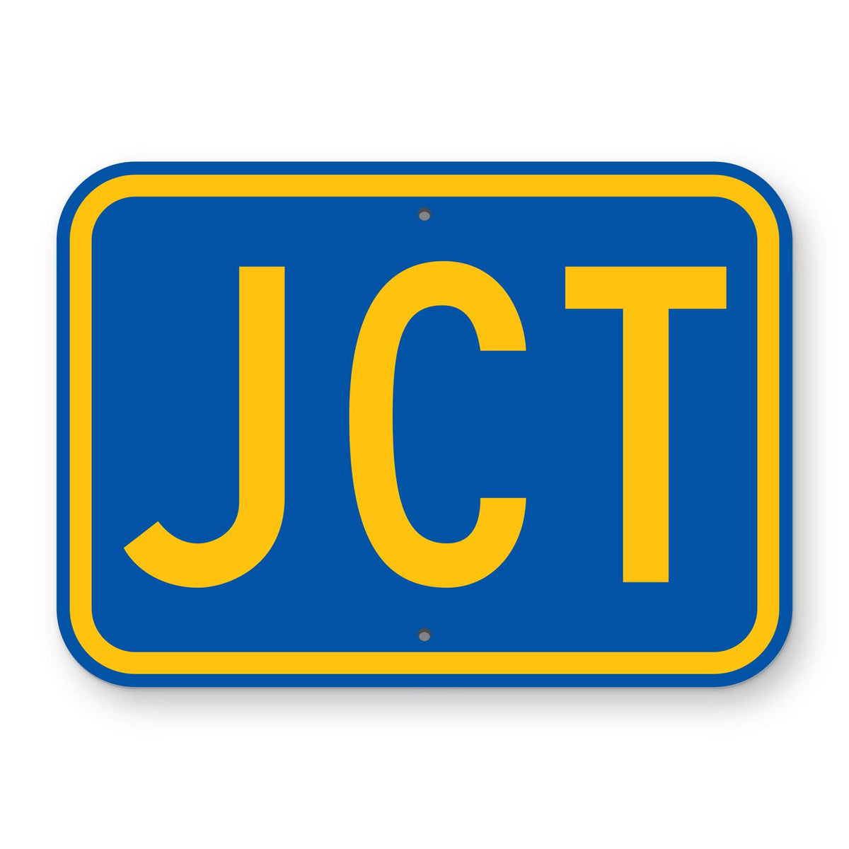 Junction (JCT) Route Marker Plaque M2-1 - blue horizontal rectangle plaque with a yellow border reading JCT in yellow