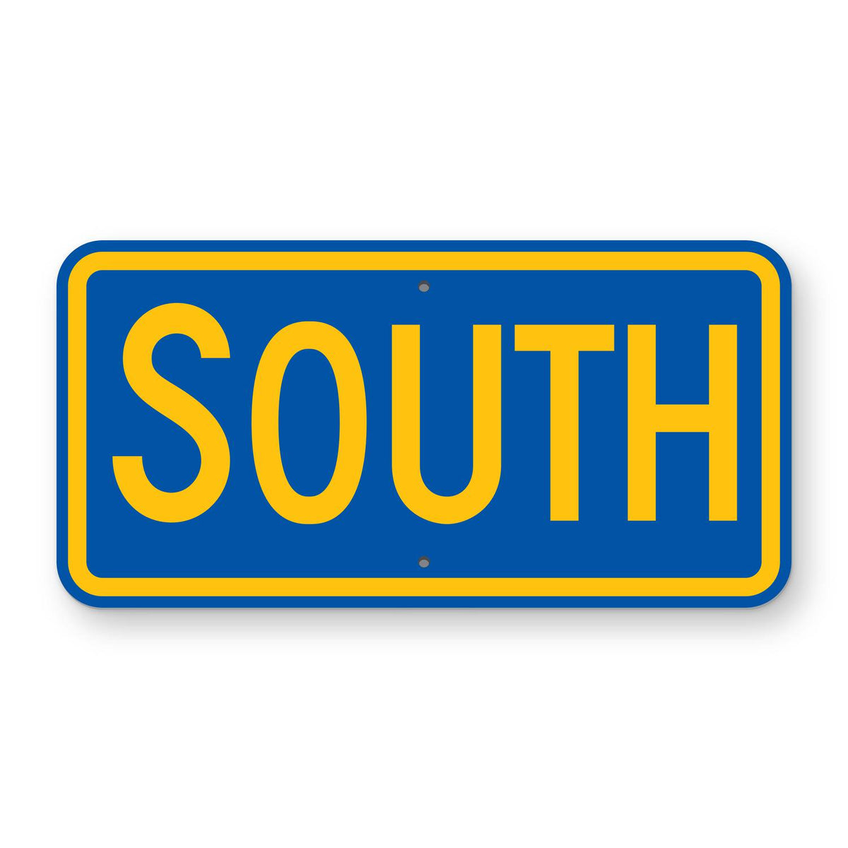 South Route Marker Plaque M3-3 - blue horizontal rectangle plaque with a yellow border reading SOUTH in yellow, the first letter larger