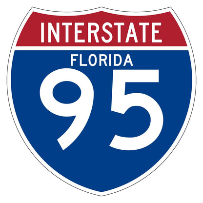 Custom interstate sign with state name Florida above route number 95