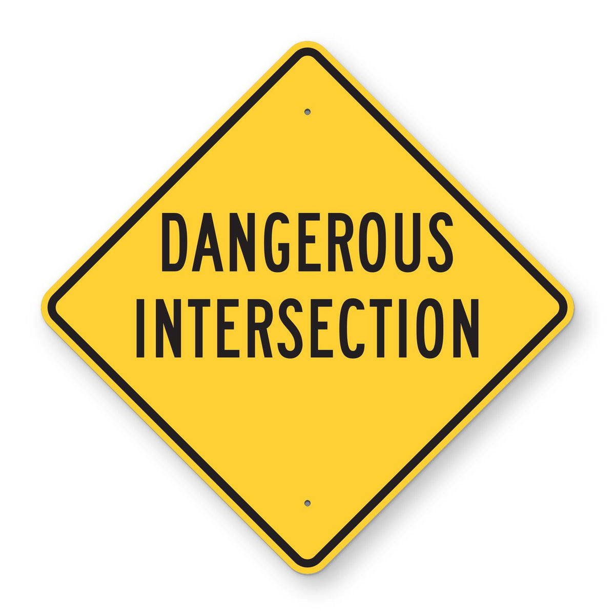 Dangerous Intersection Sign - yellow diamond sign reading DANGEROUS INTERSECTION in black