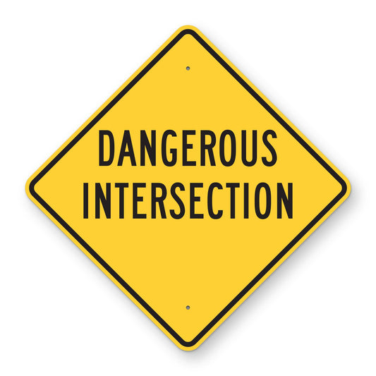 Dangerous Intersection Sign - yellow diamond sign reading DANGEROUS INTERSECTION in black