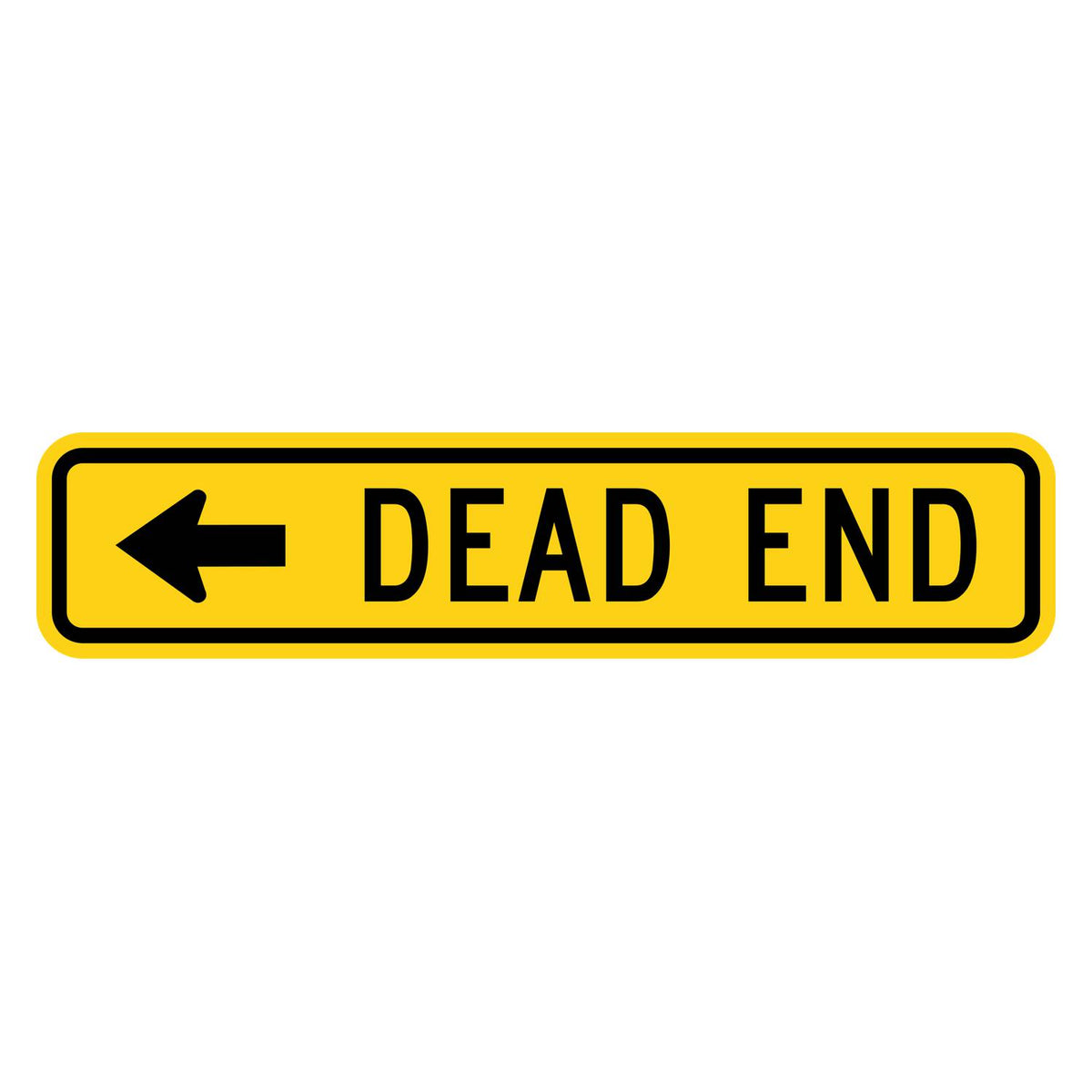 Dead End Left Arrow Plaque W14-1aL - yellow horizontal rectangle sign reading DEAD END with a black left arrow