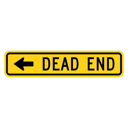 Dead End Left Arrow Plaque W14-1aL - yellow horizontal rectangle sign reading DEAD END with a black left arrow