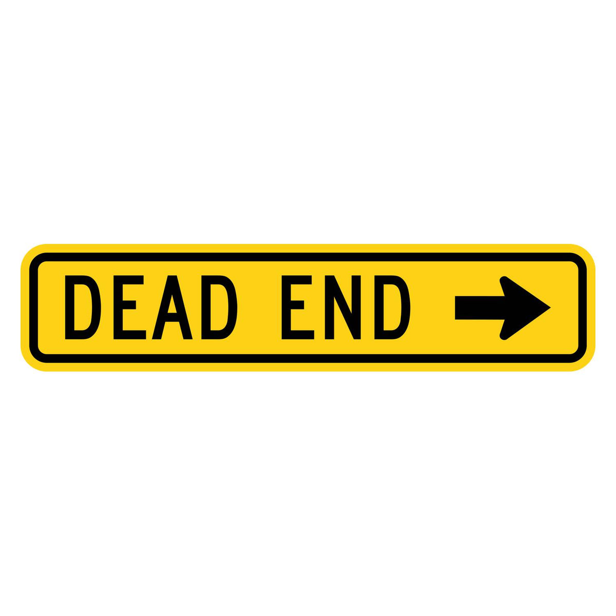 Dead End Right Arrow Plaque W14-1aR - yellow horizontal rectangle sign reading DEAD END with a black right arrow