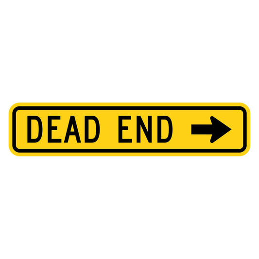 Dead End Right Arrow Plaque W14-1aR - yellow horizontal rectangle sign reading DEAD END with a black right arrow