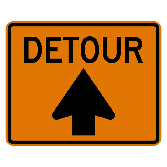 Detour Sign Up Arrow M4-9 - orange rectangle sign reading DETOUR with black up arrow