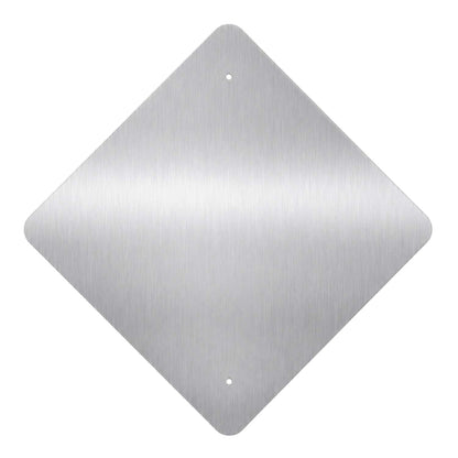 Rear view of heavy-duty .080 aluminum diamond road sign blank showing pre-drilled mounting holes.