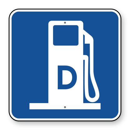 Diesel Fuel Symbol Sign D9-11 - blue square sign with a white fuel pump symbol marked D