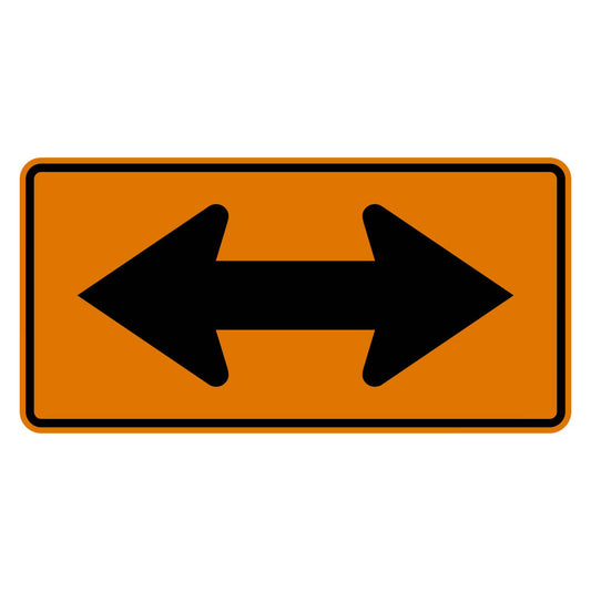 Double Arrow Construction Sign W1-7 - orange horizontal rectangle sign with a black double headed arrow