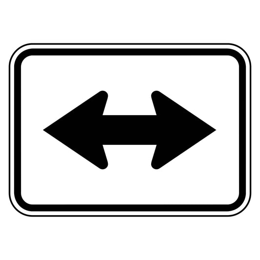Double Arrow Plaque M6-4 - white horizontal rectangle sign with black double headed left and right arrow