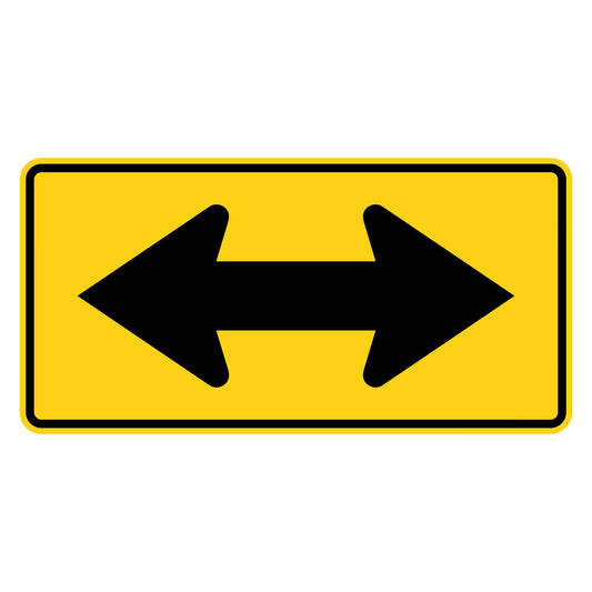 Double Arrow Warning Sign W1-7 - yellow horizontal rectangle sign with black double-headed arrow pointing left and right