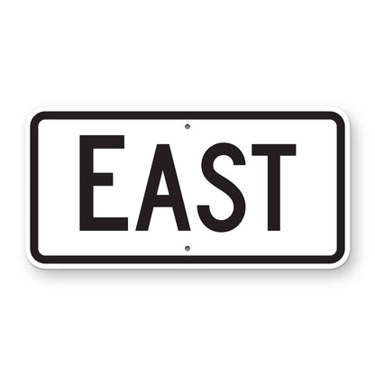 East Route Marker Plaque M3-2 - white horizontal rectangle plaque with a black border reading EAST in black, the first letter larger