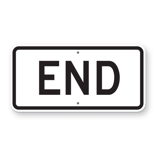 End Route Marker Plaque M4-6 - white horizontal rectangle plaque with a black border reading END in black