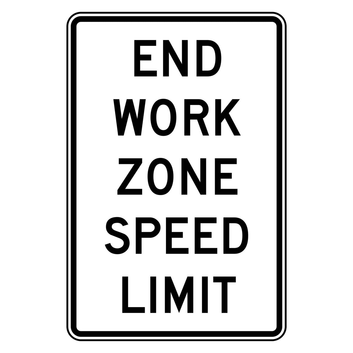 End Work Zone Speed Limit Sign R2-12 - white vertical rectangle sign reading END WORK ZONE SPEED LIMIT
