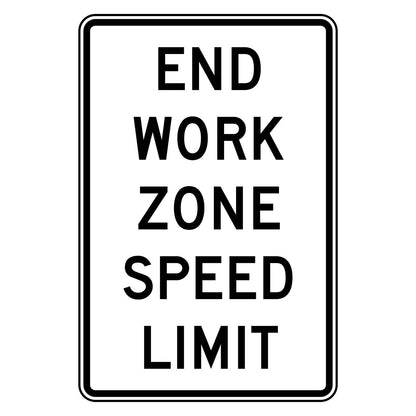 End Work Zone Speed Limit Sign R2-12 - white vertical rectangle sign reading END WORK ZONE SPEED LIMIT