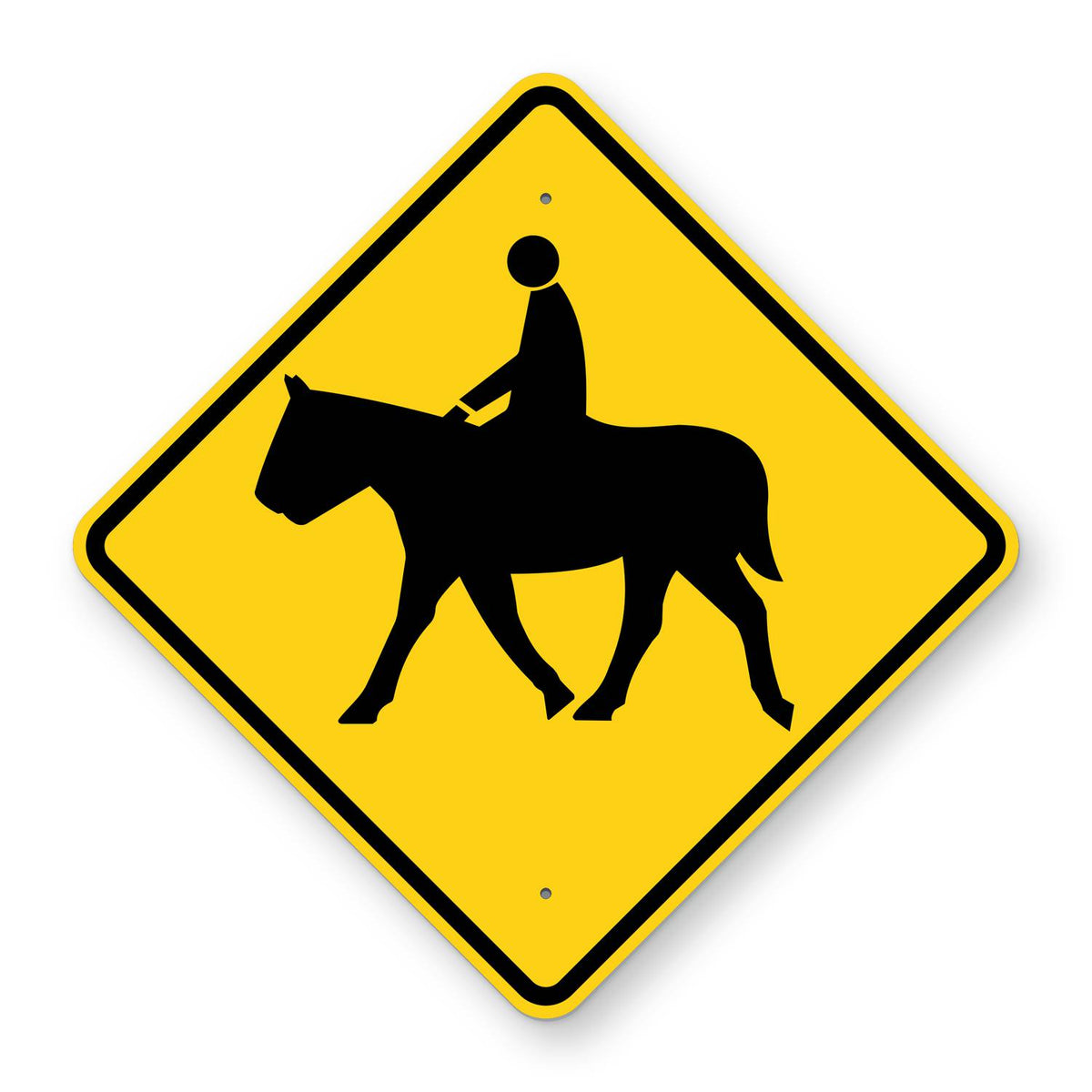 Equestrian Crossing Sign W11-7 - yellow diamond sign with a black horse and rider