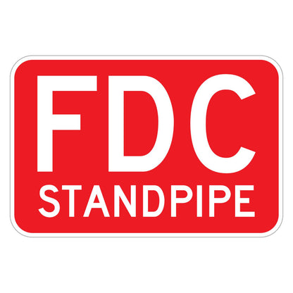 FDC Standpipe Sign - red horizontal rectangle sign reading FDC above STANDPIPE in white