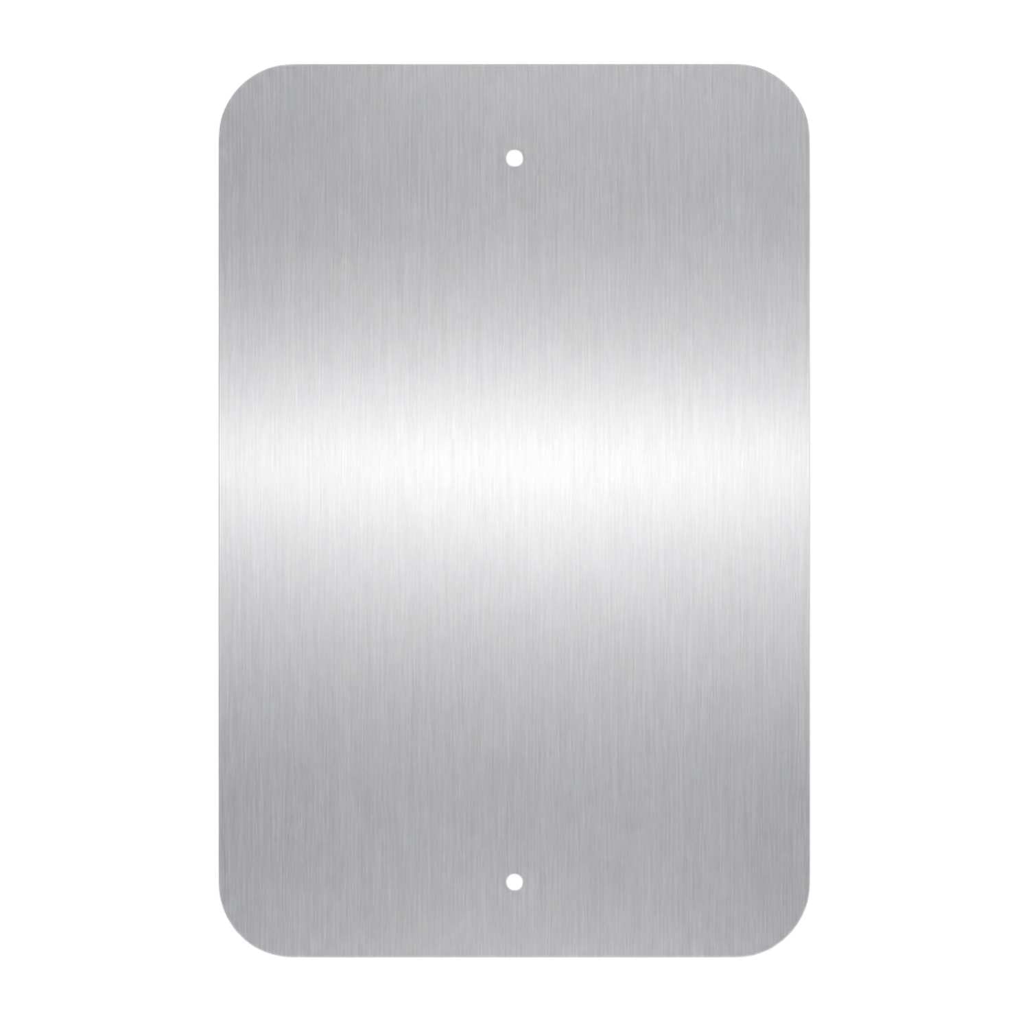 Blank brushed aluminum sign back with rounded corners and two pre-drilled holes.