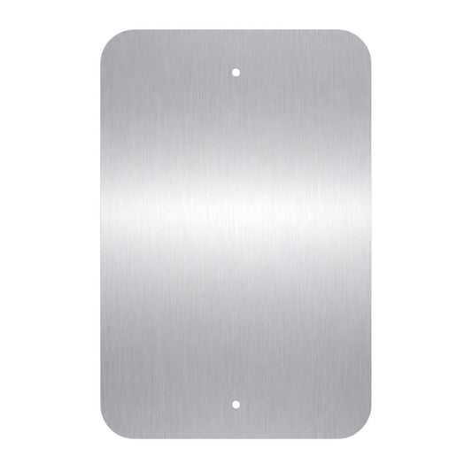 Blank brushed aluminum sign back with rounded corners and two pre-drilled holes.