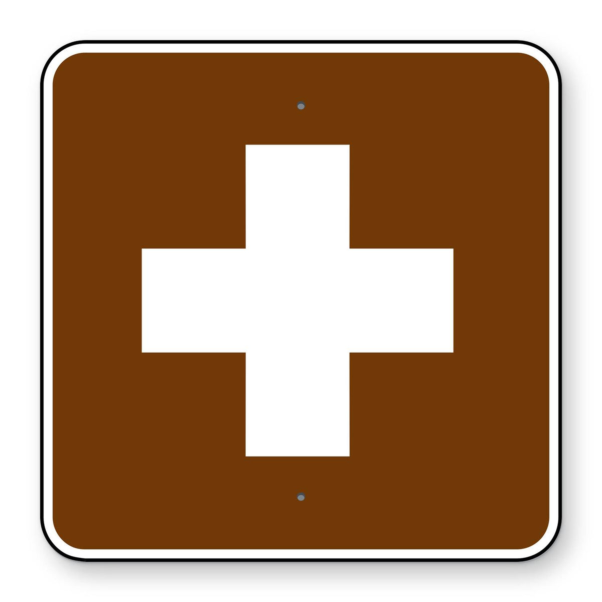 First Aid Symbol Sign RS-024 - brown square sign with a white cross