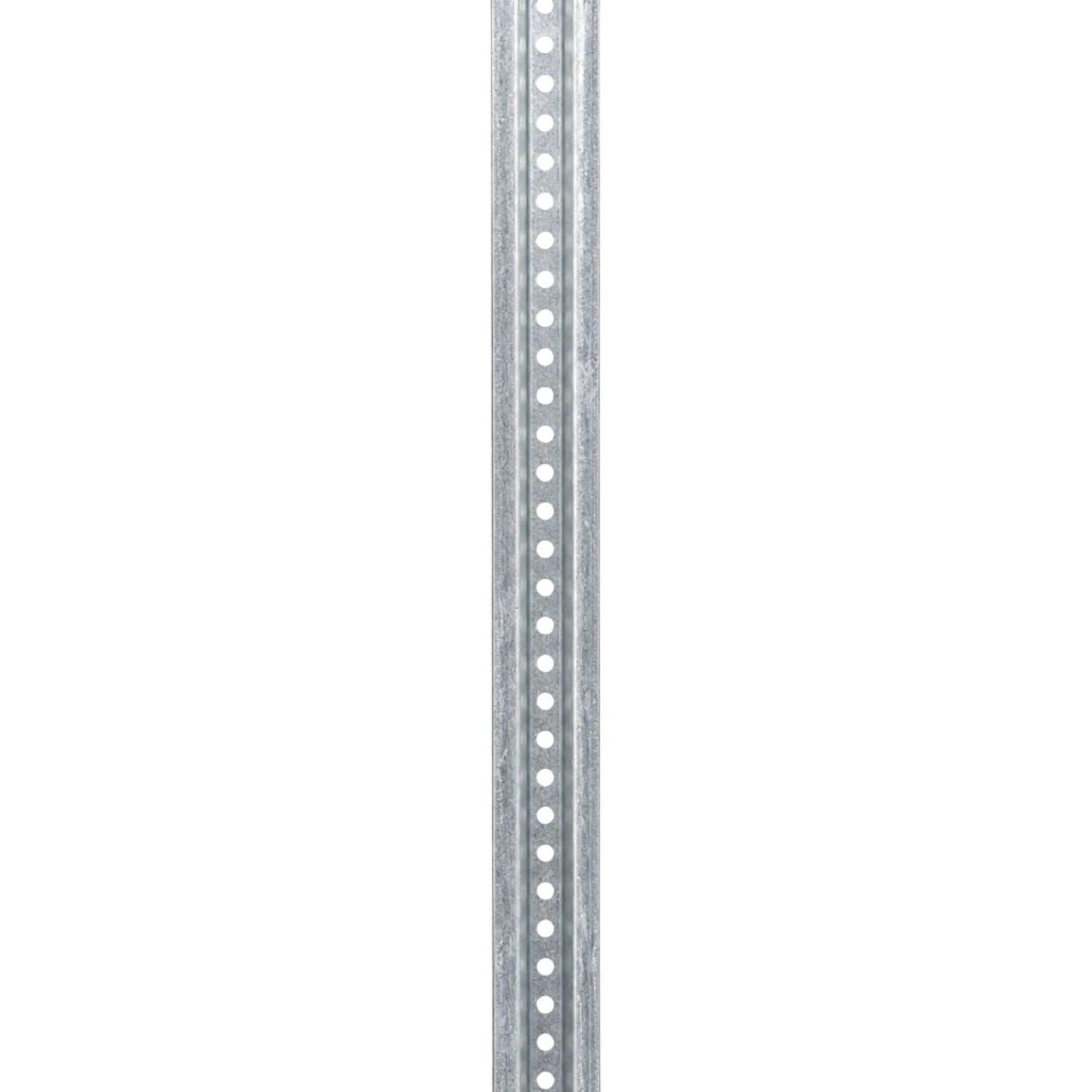 Galvanized steel U-channel sign post with pre-drilled mounting holes for traffic and regulatory sign installation.