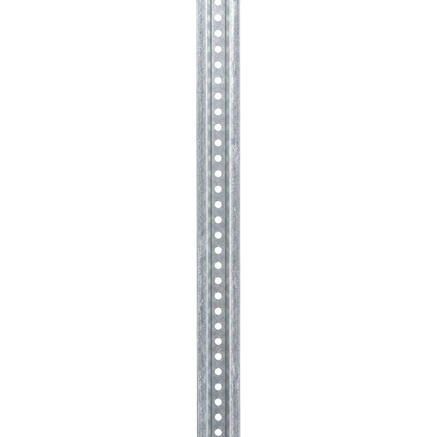 Galvanized steel U-channel sign post with pre-drilled mounting holes for traffic and regulatory sign installation.