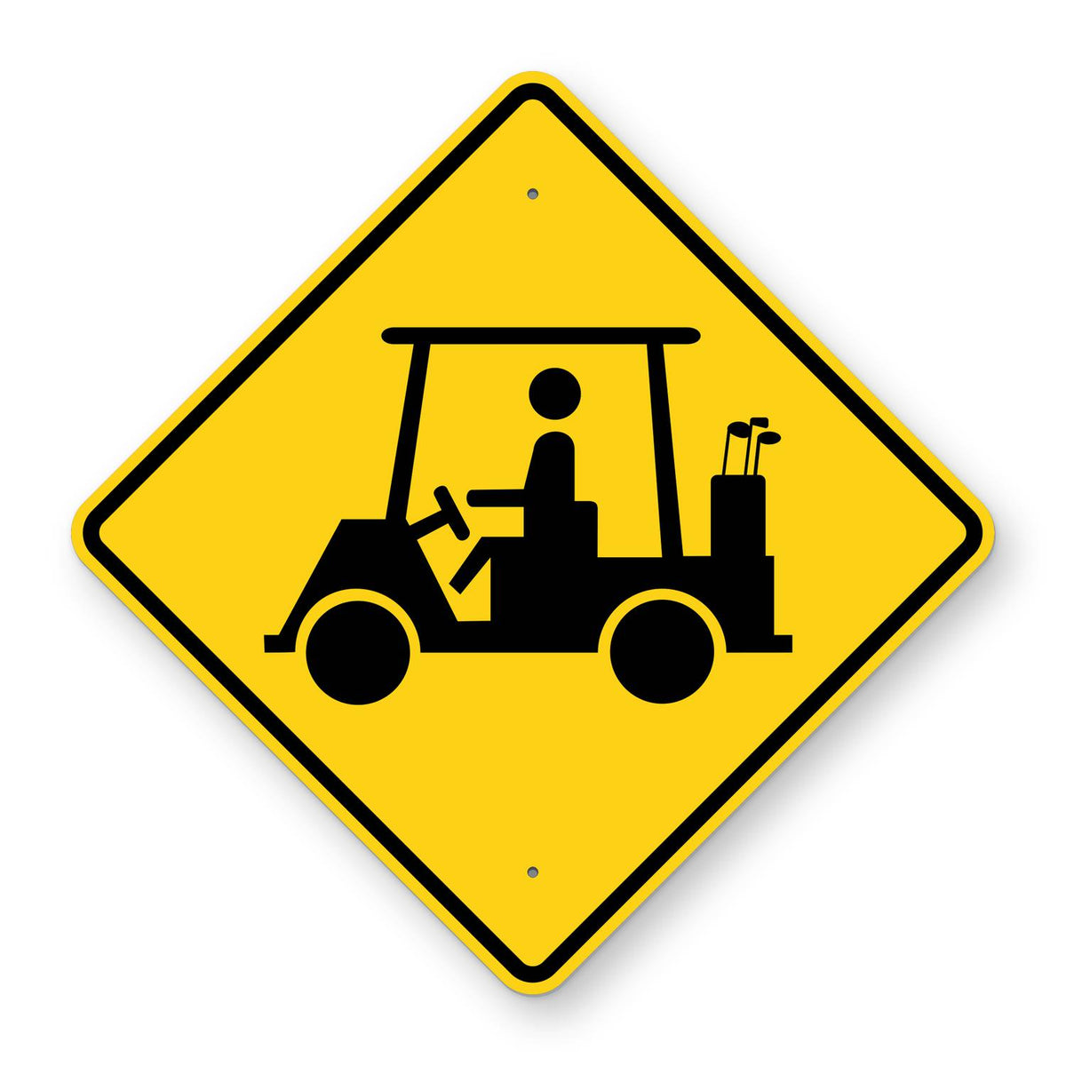 Golf Cart Crossing Sign W11-11 - yellow diamond sign with a black golf cart and driver
