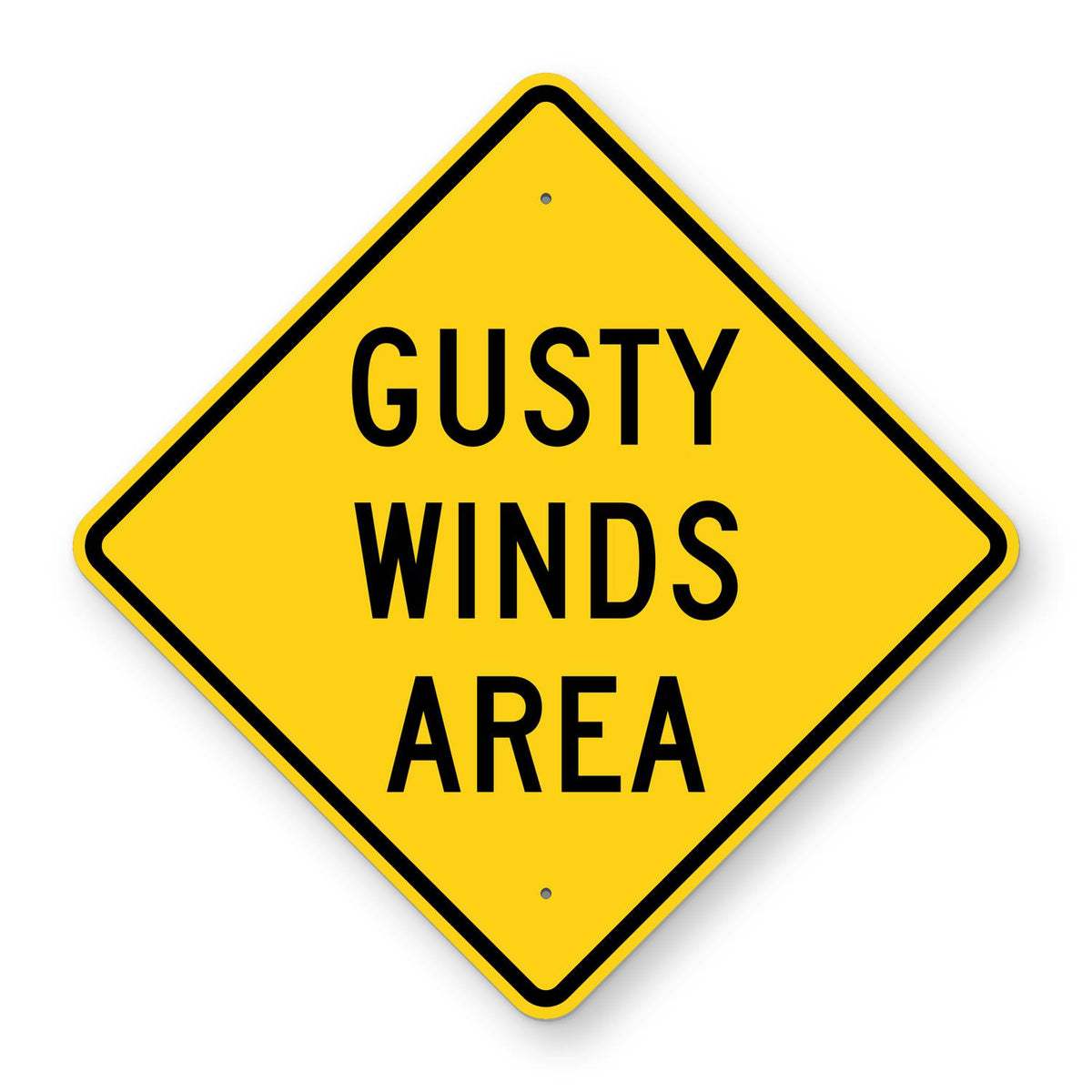 Gusty Winds Area Warning Sign W8-21 - yellow diamond sign reading GUSTY WINDS AREA