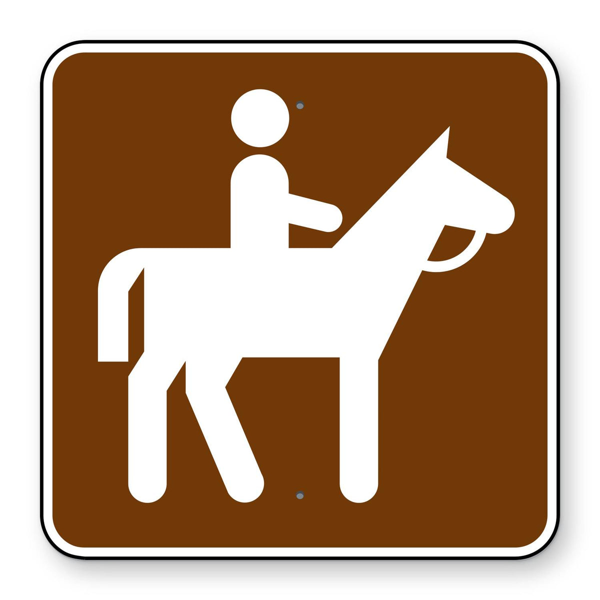 Horse Trail Symbol Sign RS-064 - brown square sign with a white horse and rider