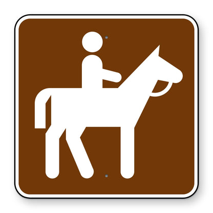 Horse Trail Symbol Sign RS-064 - brown square sign with a white horse and rider