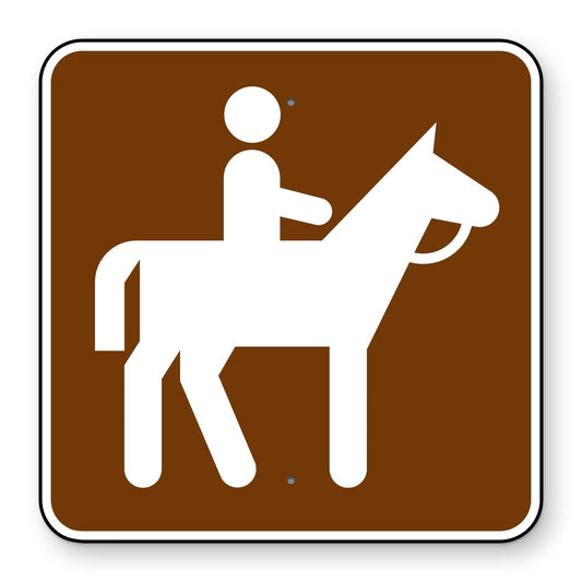 Horse Trail Symbol Sign RS-064 - brown square sign with a white horse and rider