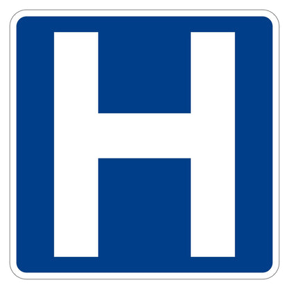 Hospital Symbol Sign D9-2 - blue square sign with white block letter H hospital symbol