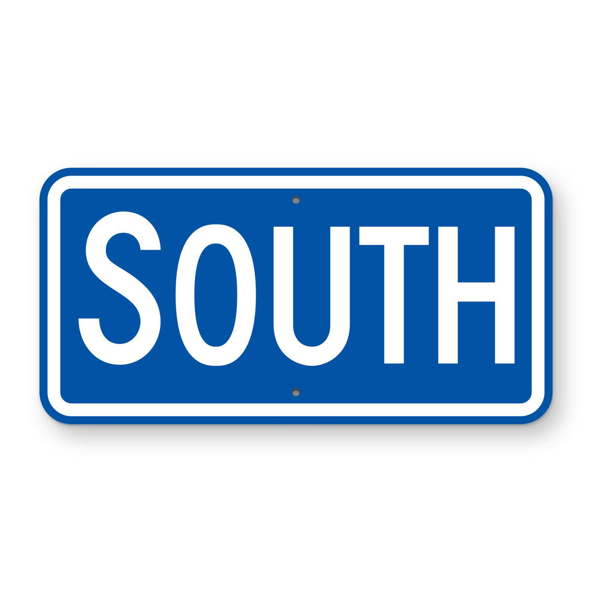 South Route Marker Plaque M3-3 - blue horizontal rectangle plaque with a white border reading SOUTH in white, the first letter larger