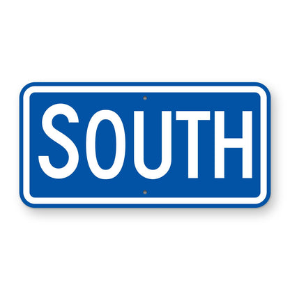 South Route Marker Plaque M3-3 - blue horizontal rectangle plaque with a white border reading SOUTH in white, the first letter larger