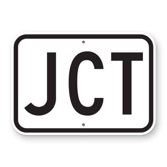 Junction (JCT) Route Marker Plaque M2-1 - white horizontal rectangle plaque with a black border reading JCT in black