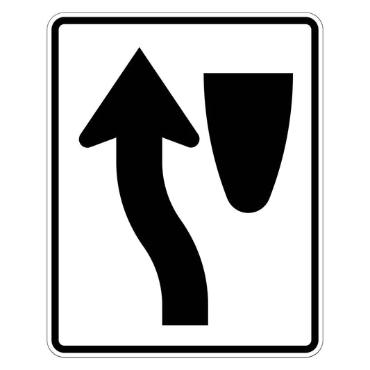 Keep Left Symbol Sign R4-8 - white vertical rectangle sign with a black island and an arrow curving to the left of it