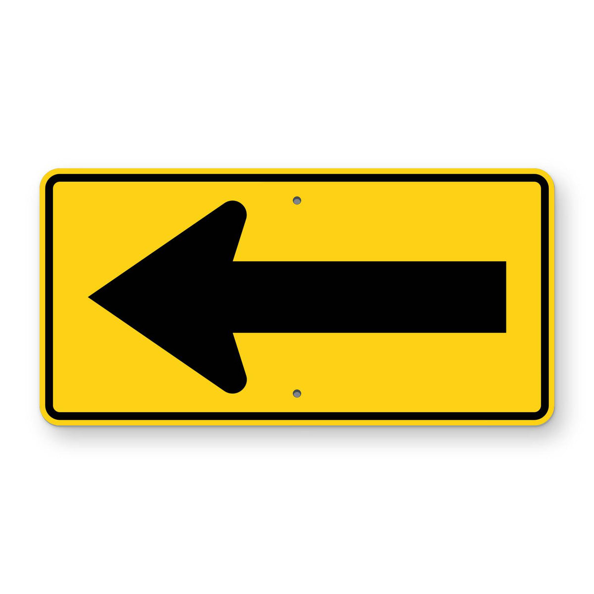 Large Arrow Left Warning Sign W1-6L - yellow horizontal rectangle sign with a large black arrow pointing left