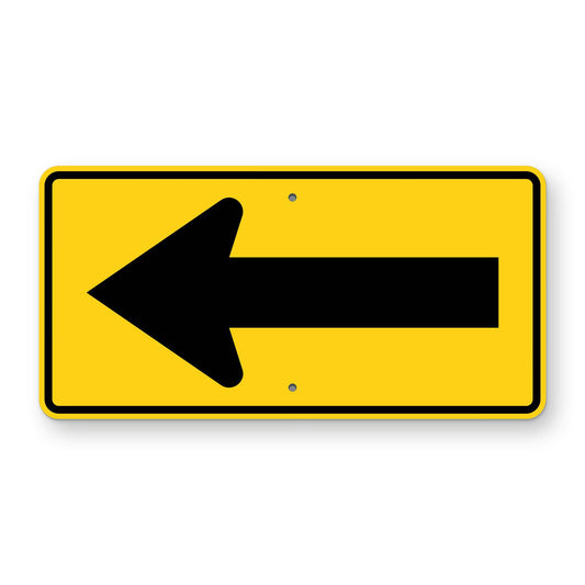 Large Arrow Left Warning Sign W1-6L - yellow horizontal rectangle sign with a large black arrow pointing left