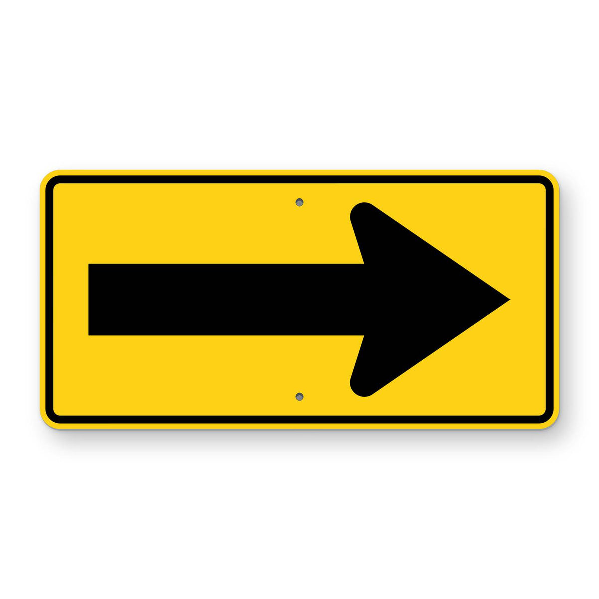 Large Arrow Right Warning Sign W1-6R - yellow horizontal rectangle sign with a large black arrow pointing right