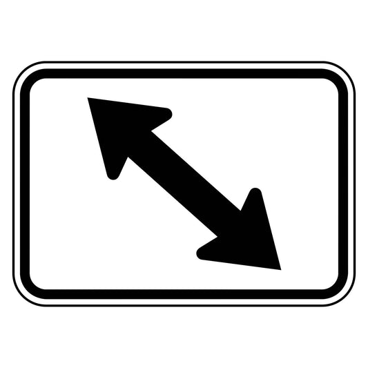 Left Diagonal Double Arrow Plaque M6-5L - white horizontal rectangle sign with black double headed diagonal arrow pointing up left and down right