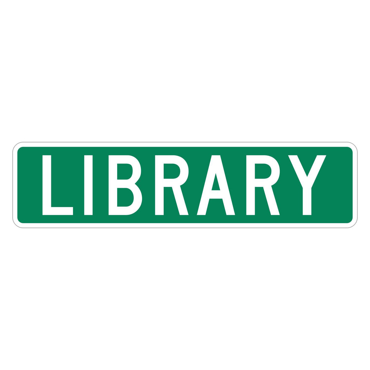 Library Supplemental Plaque - green horizontal rectangle plaque reading LIBRARY in white